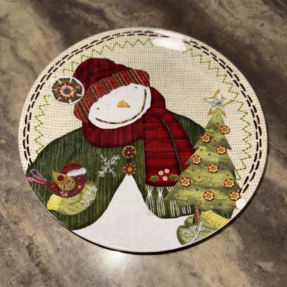 Cracker Barrel Homespun snowman plate decor by Lori Seibert Christmas Decor